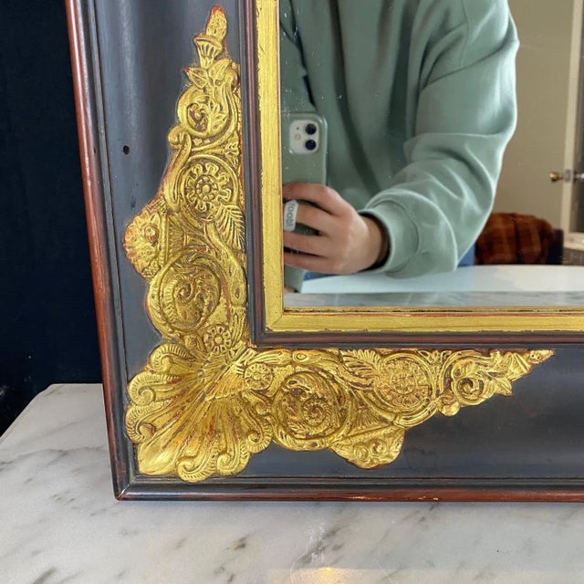 Traditional French Empire Ebony Black and Gold Carved Giltwood and Gesso Mirror For Sale - Image 3 of 9