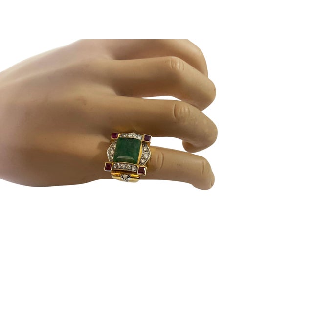 Art Deco 22k Gold Ring W/Jadeite Jade /Ruby/Diamond Size 7 For Sale - Image 9 of 11