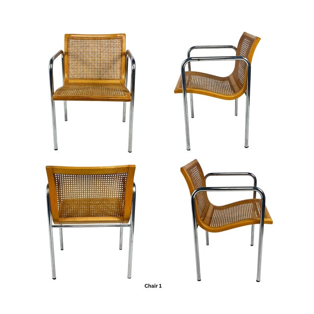 This exceptional set of four Italian Mid-Century Modern dining chairs exemplifies the sophisticated design principles of...