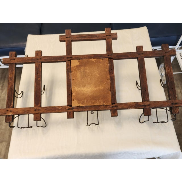 Antique Arts & Crafts Wall Coat Rack With Mirror and Hooks For Sale - Image 13 of 17