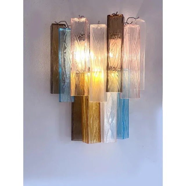Multicolored Squared Murano Glass Wall Sconces, Set of 2 For Sale - Image 4 of 13