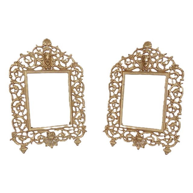 Pair of Antique Picture Photo Frames French Rococo Gilt Cast-Iron For Sale