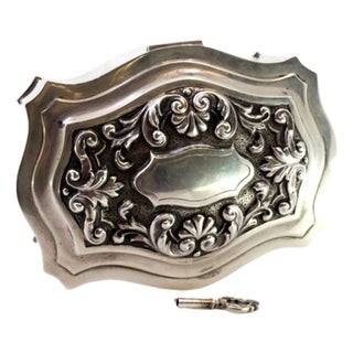 Silver Jewelry Box with Shell Reliefs and Monogram Card For Sale