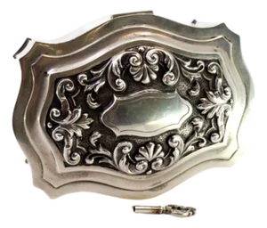Silver Jewelry Box with Shell Reliefs and Monogram Card