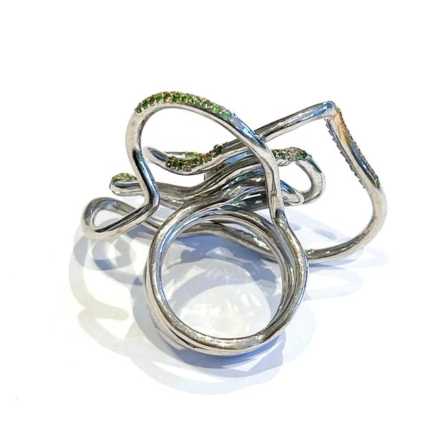 Gemstone Bochic “Orient” Vintage Blue Topaz & Emeralds Ring Set 18K Gold & Silver For Sale - Image 7 of 8