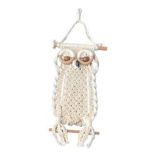 Vintage Macrame Owl Hanging Textile Art For Sale