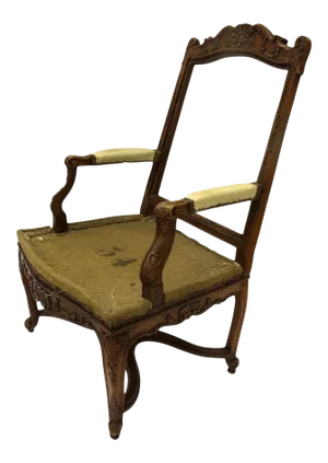French Regency Period Walnut Carved Arm Chair 18th Century