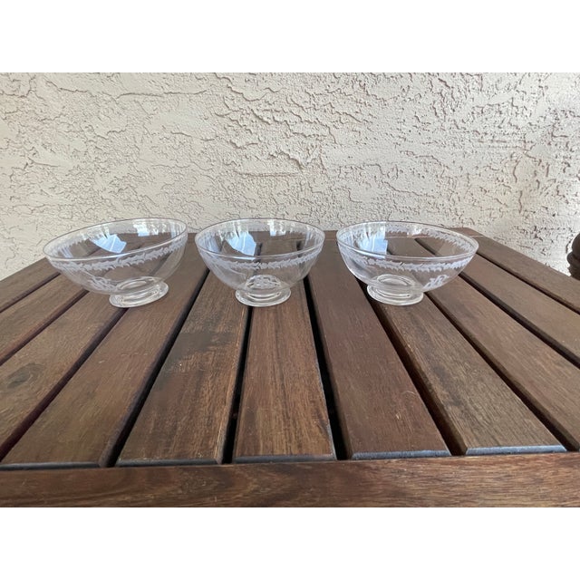 English Antique English Stuart Crystal Footed Finger Bowls Nut Dishes - Set of 3 For Sale - Image 3 of 6