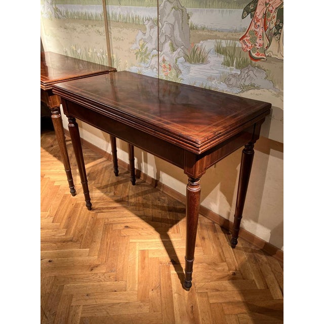 18th Century Italian Mahogany & Maple Inlaid Consoles or Folding Game Tables, Set of 2 For Sale - Image 13 of 18