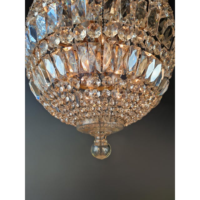 Antique French Empire Crystal Basket Chandelier Brass and Cut Crystal Closed For Sale - Image 6 of 9