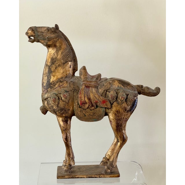 Late 19th Century Chinese Carved, Gilt and Polychrome Wooden Horse For Sale - Image 4 of 15
