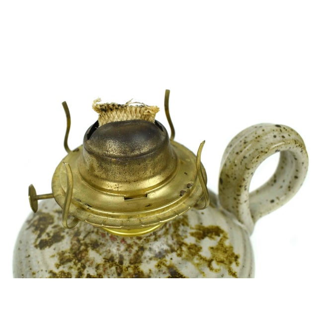 Late 20th Century Handmade Oil Lamp Pottery With Glass Shade by Conti For Sale - Image 6 of 11