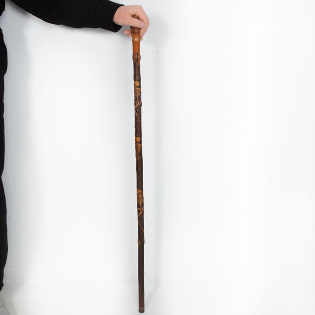 Folk Art Antique Carved Folk Art Walking Stick Cane, Skeletons & Octopus For Sale - Image 3 of 13