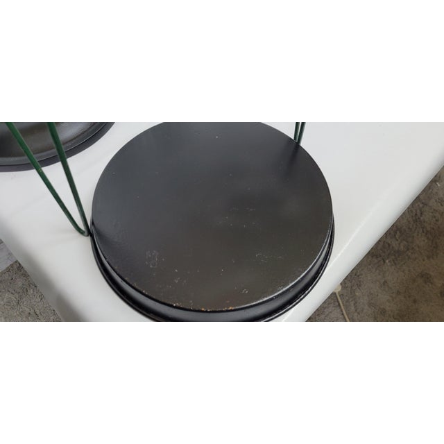 Mid century Modern Hendryx Style cylinder bird cage stand hairpin legs black atomic Green Cage The center was original...