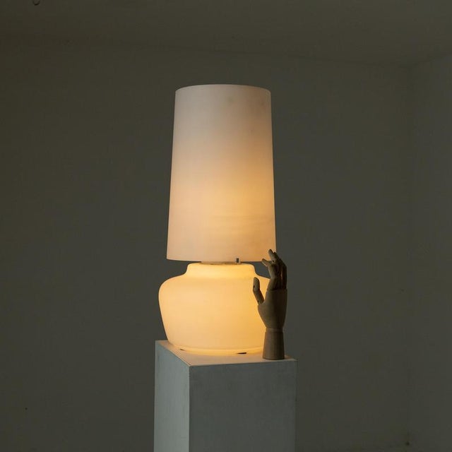 Satin Glass Table Lamp, 1970s, in Very Good conditions. Designed 1970 to 1979 European Plug (up to 250V).The wiring of...
