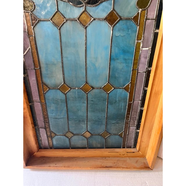 Blue 19th Century Victorian Stained Glass Dome Top Window Panel For Sale - Image 8 of 12