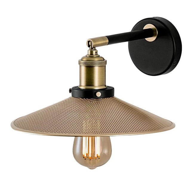 Shallow Perforated Metal Coolie Shade Is Suspended From Detailed Knurled Lampholder Cover. Has Directional Head. Priced...