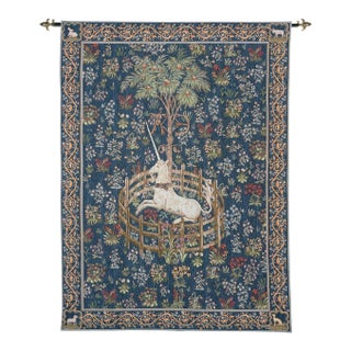 Captive Unicorn - Blue Loom Woven Tapestry - 147 X 108 Cm (4'10" X 3'7") - Requires Rod Size 3 For Sale