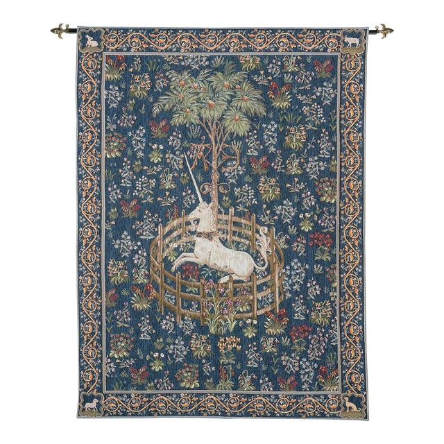 Captive Unicorn - Blue Loom Woven Tapestry - 147 X 108 Cm (4'10" X 3'7") - Requires Rod Size 3 For Sale