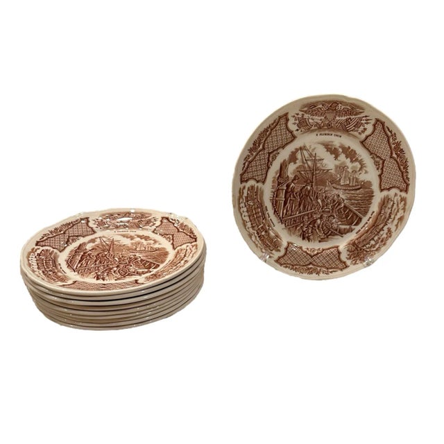 Detailed set of 10, 7" Alfred Meakin Staffordshire Fair Winds Salad Plates The pattern of this wonderful dinner set was...