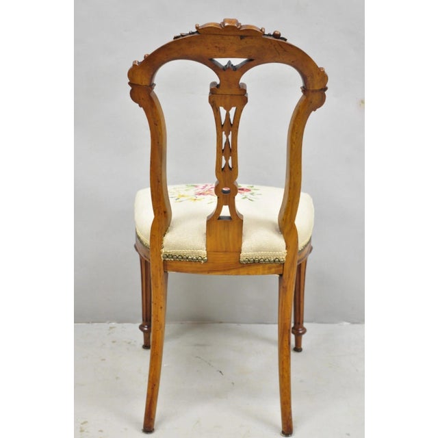 Antique Victorian Carved Walnut French Tapestry Parlor Side Chairs - Set of 4 For Sale - Image 13 of 15