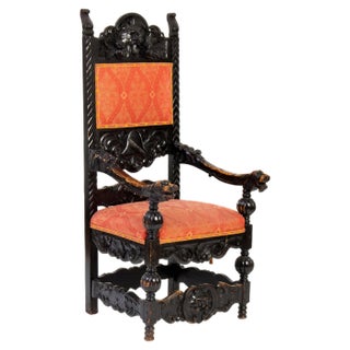 Antique Historic Carved Basswood Throne Chair, 1900s For Sale
