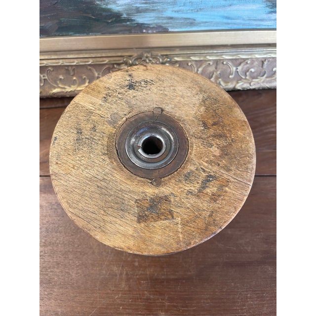 Likely Antique Industrial Wooden Textile Mill Spool With Likely Iron Center For Sale In Seattle - Image 6 of 9