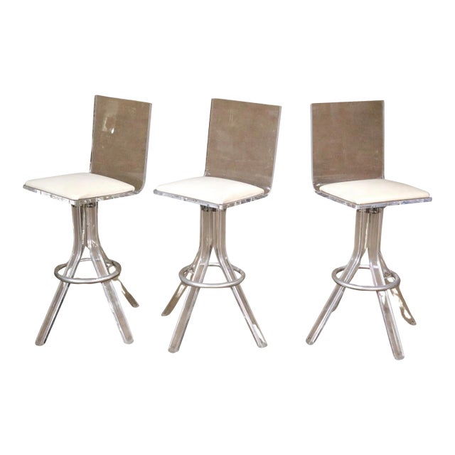 Set of 3 1960s Mid-Century Lucite Stools For Sale