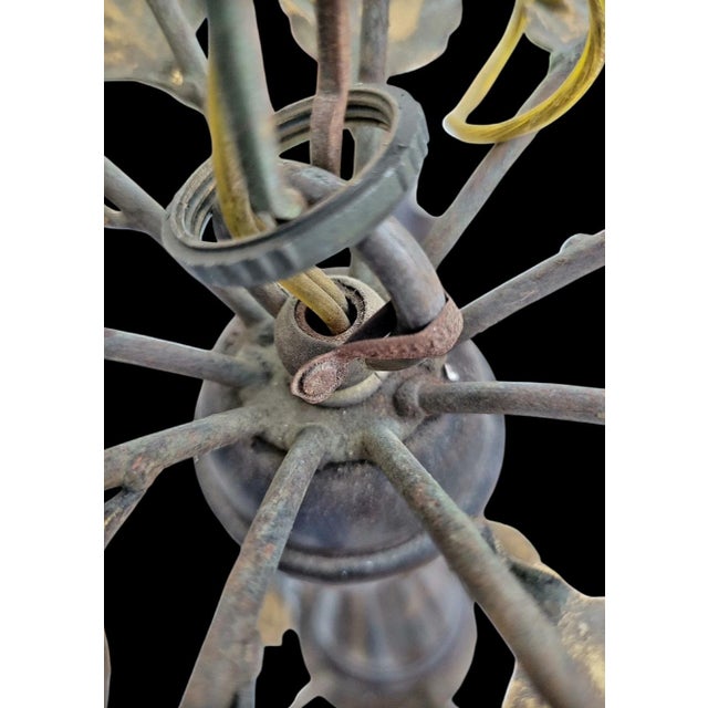 1970s Vintage Wood Metal Ceramic White Rose Tole Italian White Ceramic Rose 5 Light Chandelier Fixture For Sale - Image 5 of 12