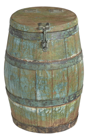 Vintage Indian Painted Barrel With Lid Added