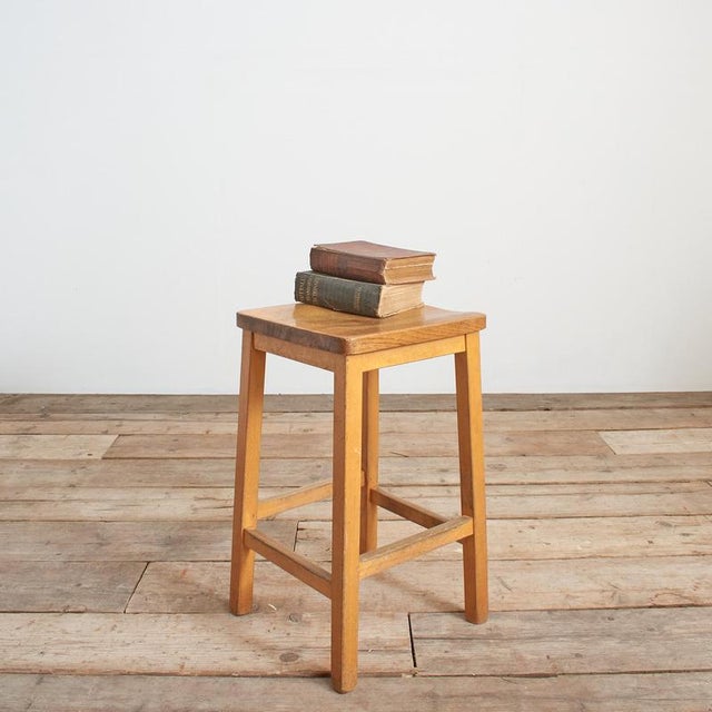 Brown Antique Wooden School Lab Stool For Sale - Image 8 of 8