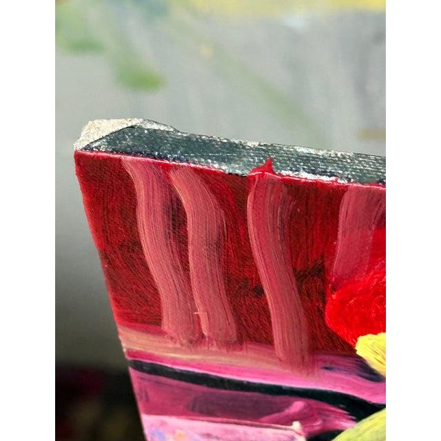 Expressionist Floral Painting Still Life on Red Original For Sale - Image 4 of 7