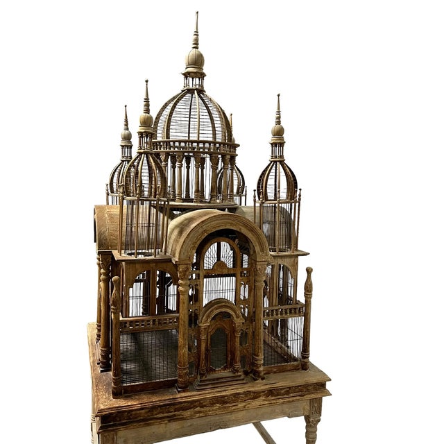 Curated visual reference: Wooden Birdcage With Engraved Custom Bars Reference: Vintage Carved Wood Birdcage