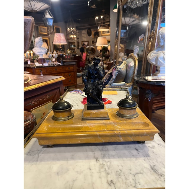 Early 19th Century Italian Empire Bronze & Sienna Marble Inkwell For Sale - Image 4 of 10