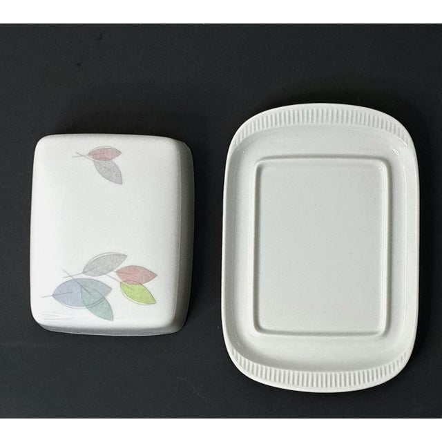 Early 20th Century Vintage Arzberg Germany Square Butter Dish W/Lid Bone China Arz3415 Leaves For Sale - Image 5 of 8