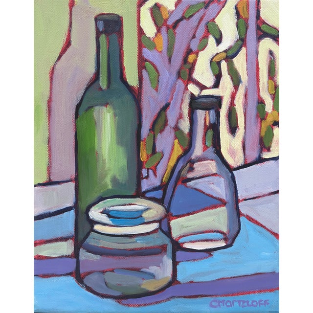 Bottled Moments: Nostalgia in Color and Glass, Contemporary Oil Painting on Canvas, Original Art, Signed For Sale