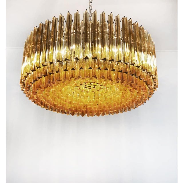 Contemporary Italian Pendant Light with 393 Trihedral Pendants in Amber Glass from Justfurnituress SRL For Sale - Image 3 of 13