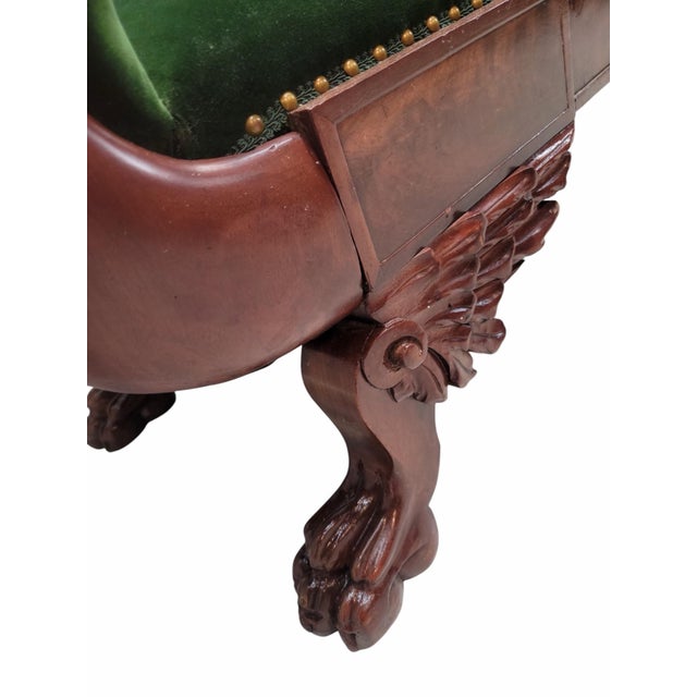 Hollywood Regency Antique American Empire Mahogany Grecian Sofa Newly Upholstered For Sale - Image 3 of 7