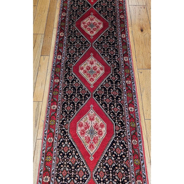 Vintage Persian Bidjar Runner, Hand-Knotted Wool, Geometric Pattern, Navy & Red, 3x10 For Sale - Image 11 of 15