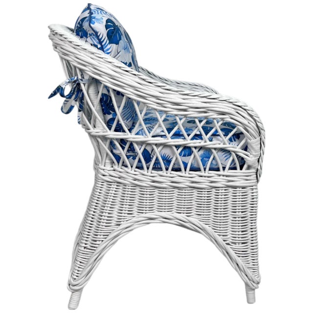 Boho Chic Rattan Club Chairs With New Hibiscus Cushions For Sale - Image 3 of 7