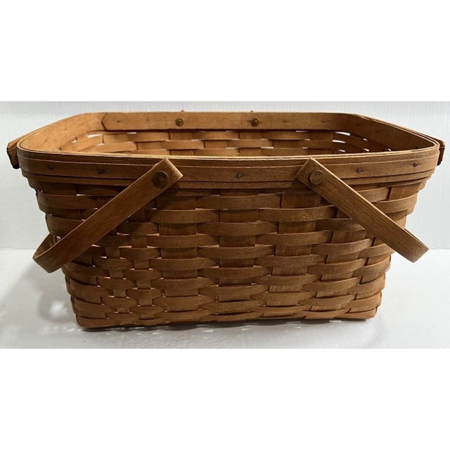 Wood Longaberger Vintage Large Woven 16”x11” Gathering Double Handles Basket, Farmhouse, Farmers Market -No Liner For Sale - Image 7 of 11