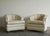 Mid-Century Modern Pair, Rolling Cream Tufted Barrel Back Club Chairs on Brass Casters, 1970's For Sale - Image 3 of 8