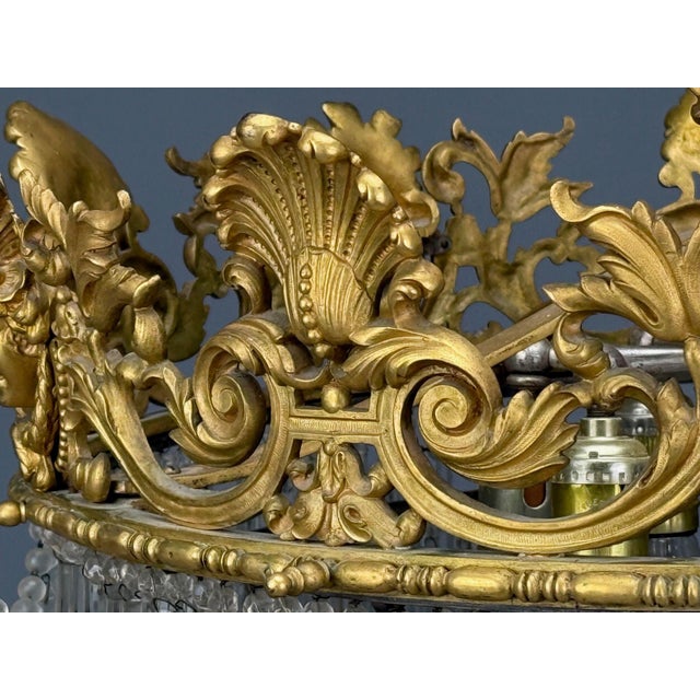 Empire, Impressive Pendant Light, Dore Bronze, Crystal, France, 19th C. For Sale - Image 4 of 12