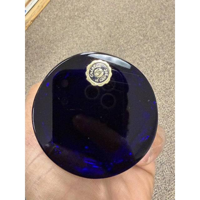Blue Late 20th Century Cristal d'Albret France Christopher Columbus Sulphide Paperweight Faceted Blue For Sale - Image 8 of 12