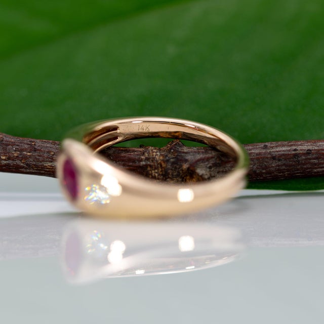 Aaa Burma Ruby Ring With Earth-Mined Diamond Accents in Solid 14k Gold, 5mm, Size 6.75 For Sale - Image 9 of 9