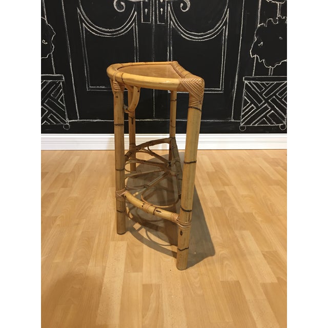 Mid-Century Modern 1970s Mid Century Bamboo, Rattan, Flower Demi Lune Foyer Table For Sale - Image 3 of 6