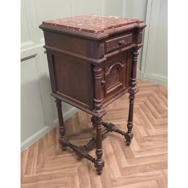 French Carved Nightstand with Marble Top For Sale - Image 4 of 8
