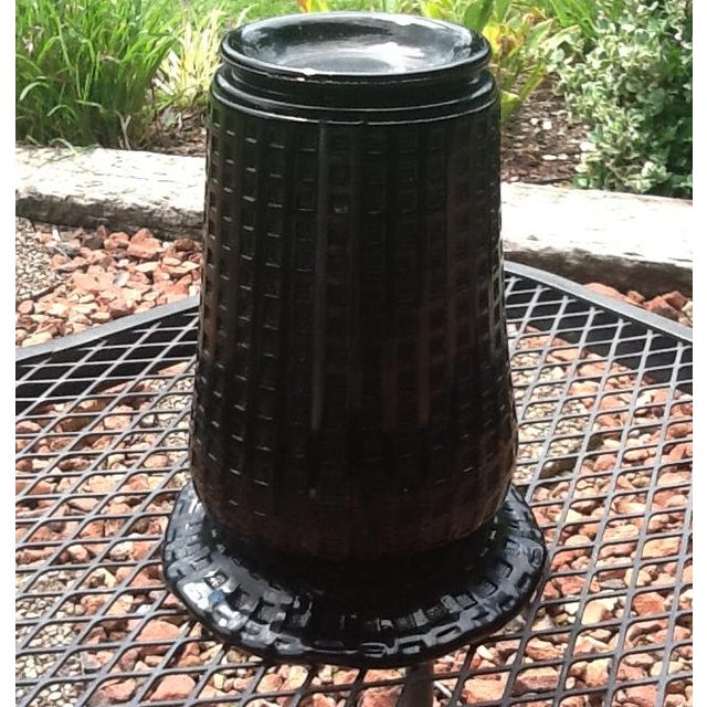 1950s Vintage Black Milk Glass Basket Weave Vase For Sale - Image 5 of 5