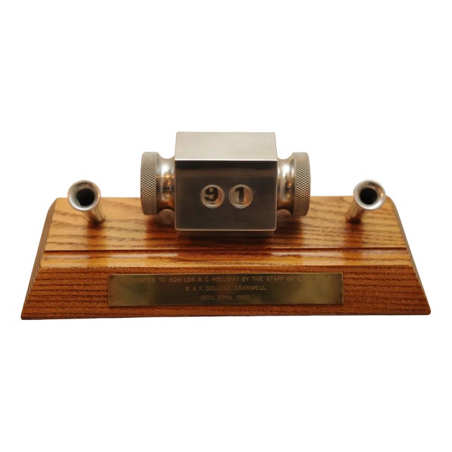 Wood and Steel Panavia Tornado Raf Military Interest Desktop Pen Holder with Date Calendar, 1980s For Sale