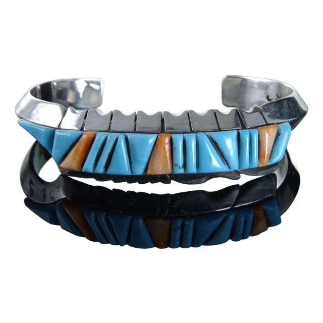 Native American Cobblestone Spiny Oyster and Turquoise and sterling cuff bracele For Sale